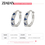 925 Silver Aquamarine Hoop Earrings Women Jewelry