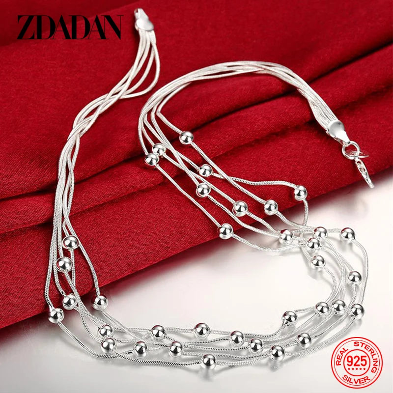 925 Silver Bead Necklace Chain for Women