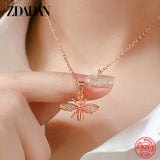 925 Silver Bee Crystal Necklace Chain Women Jewelry Party Gift