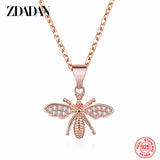 925 Silver Bee Crystal Necklace Chain Women Jewelry Party Gift