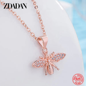 925 Silver Bee Crystal Necklace Chain Women Jewelry Party Gift
