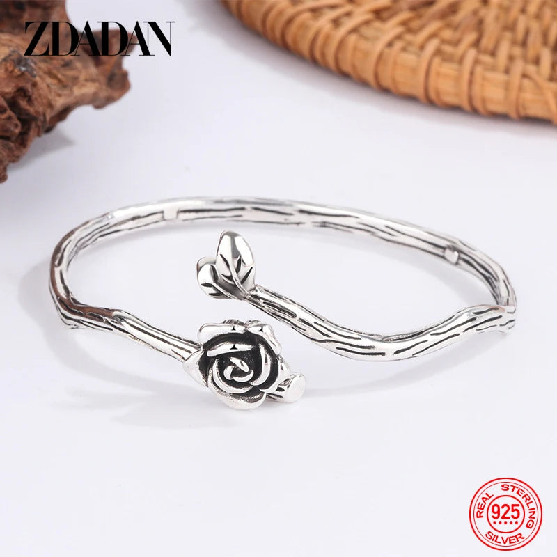 925 Silver Flower Adjustable Bracelet for Women