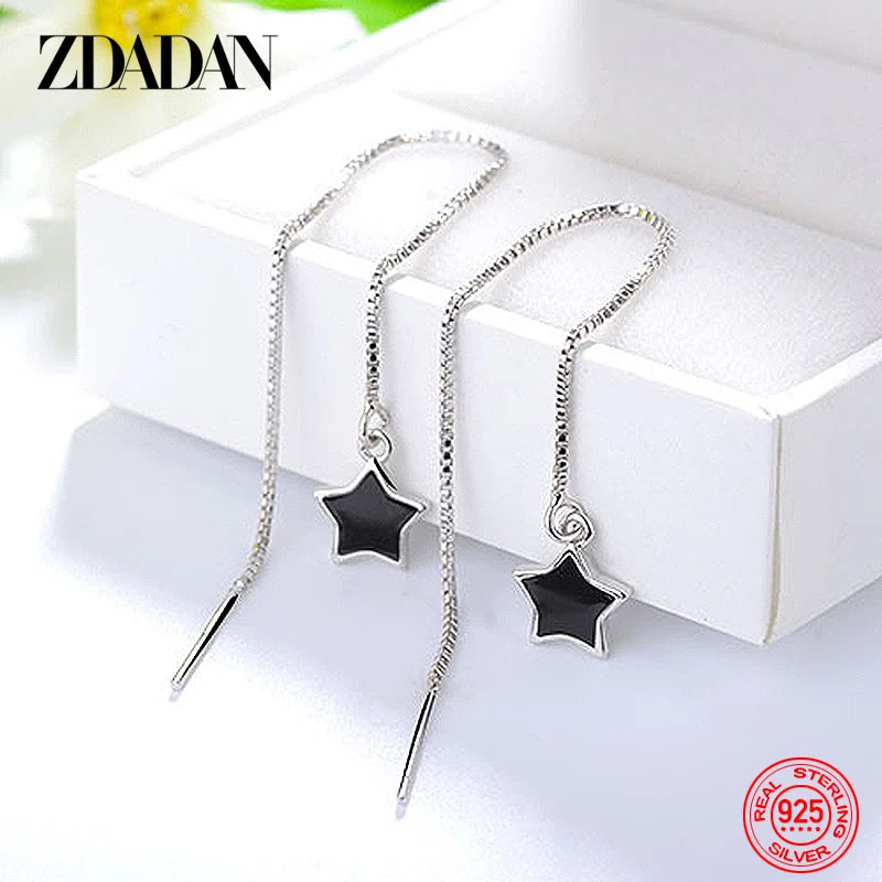 925 Silver Star Long Chain Earrings Wedding Gift