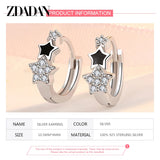 925 Silver Stars Zircon Hoop Earrings Wedding Party Gift