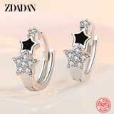 925 Silver Stars Zircon Hoop Earrings Wedding Party Gift
