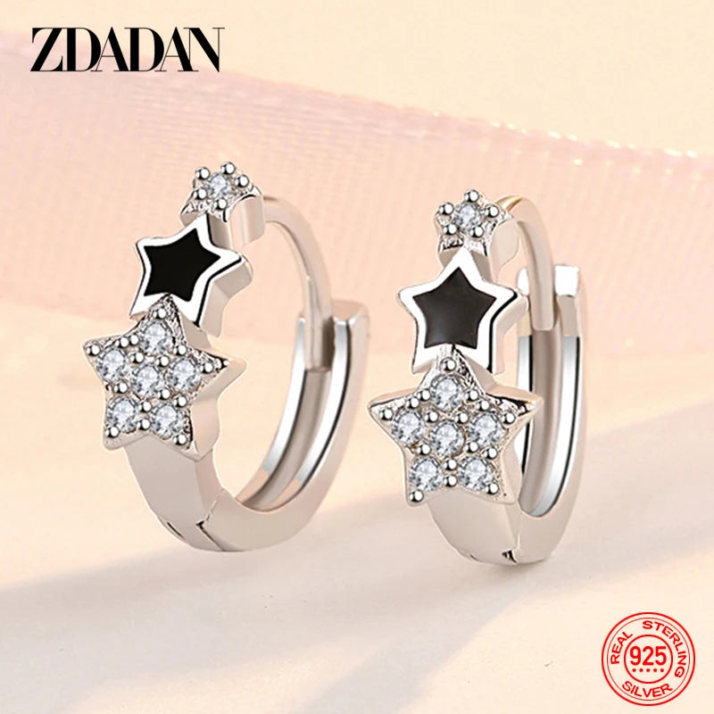 925 Silver Stars Zircon Hoop Earrings Wedding Party Gift