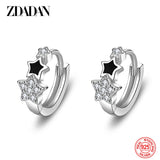 925 Silver Stars Zircon Hoop Earrings Wedding Party Gift