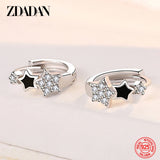 925 Silver Stars Zircon Hoop Earrings Wedding Party Gift