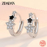 925 Silver Stars Zircon Hoop Earrings Wedding Party Gift