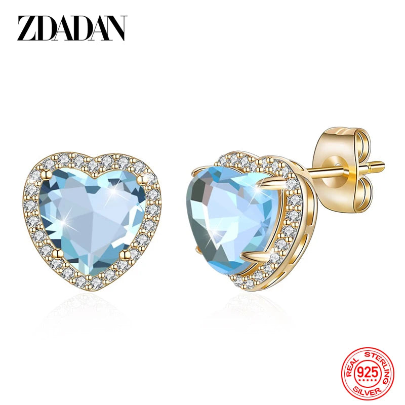 925 Silver Crystal Heart Earring Wedding Jewelry
