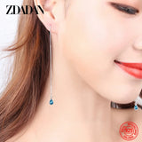 925 Silver Crystal Long Dangle Earrings Wedding Jewelry
