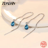 925 Silver Crystal Long Dangle Earrings Wedding Jewelry