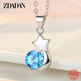 925 Silver Crystal Star Moon Necklace Women Wedding Jewelry