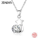 925 Silver Crystal Star Moon Necklace Women Wedding Jewelry