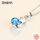925 Silver Crystal Star Moon Necklace Women Wedding Jewelry