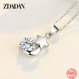 925 Silver Crystal Star Moon Necklace Women Wedding Jewelry