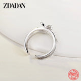 925 Silver Butterfly Crystal Open Ring Wedding Jewelry