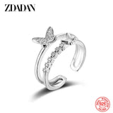 925 Silver Butterfly Crystal Open Ring Wedding Jewelry