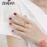 925 Silver Butterfly Crystal Open Ring Wedding Jewelry