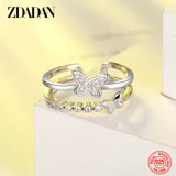 925 Silver Butterfly Crystal Open Ring Wedding Jewelry