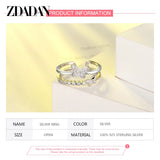 925 Silver Butterfly Crystal Open Ring Wedding Jewelry