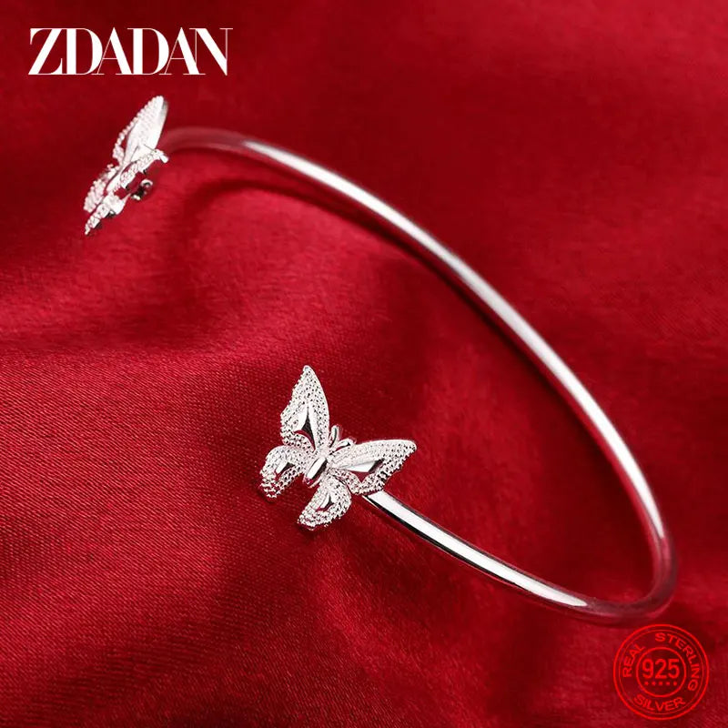 925 Silver Butterfly Open Cuff Bracelet for Women