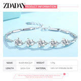 925 Silver CZ Flowers Bracelet Chain Women Party Jewelry