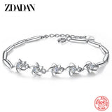 925 Silver CZ Flowers Bracelet Chain Women Party Jewelry