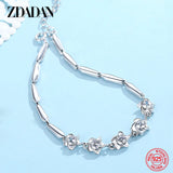 925 Silver CZ Flowers Bracelet Chain Women Party Jewelry