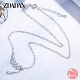 925 Silver CZ Leaf Necklace Wedding Engagement Party Jewelry Gift