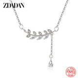 925 Silver CZ Leaf Necklace Wedding Engagement Party Jewelry Gift