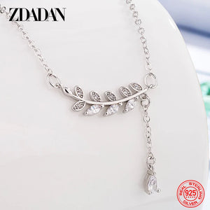 925 Silver CZ Leaf Necklace Wedding Engagement Party Jewelry Gift