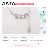 925 Silver CZ Leaf Necklace Wedding Engagement Party Jewelry Gift