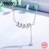 925 Silver CZ Leaf Necklace Wedding Engagement Party Jewelry Gift
