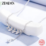 925 Silver CZ Leaf Necklace Wedding Engagement Party Jewelry Gift