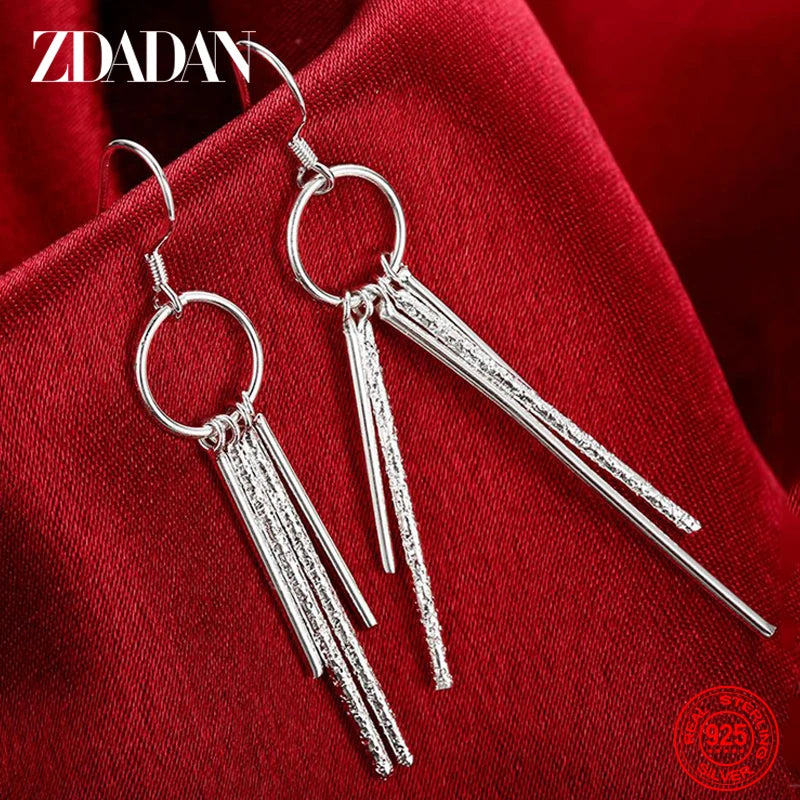 925 Silver Geometric Tassel Earrings Wedding Party Jewelry