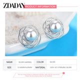 925 Sterling Silver Hollow Flower Pearl Stud Earrings