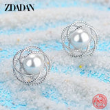 925 Sterling Silver Hollow Flower Pearl Stud Earrings