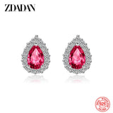 925 Silver Oval Red Crystal Earrings Wedding Jewelry