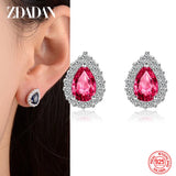 925 Silver Oval Red Crystal Earrings Wedding Jewelry