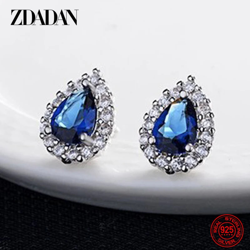 925 Silver Oval Red Crystal Earrings Wedding Jewelry
