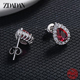 925 Silver Oval Red Crystal Earrings Wedding Jewelry
