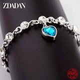 925 Sterling Silver Charm Sapphire Heart Bracelet Chain For Women