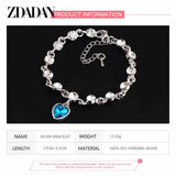 925 Sterling Silver Charm Sapphire Heart Bracelet Chain For Women
