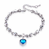 925 Sterling Silver Charm Sapphire Heart Bracelet Chain For Women