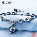 925 Sterling Silver Charm Sapphire Heart Bracelet Chain For Women