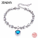 925 Sterling Silver Charm Sapphire Heart Bracelet Chain For Women