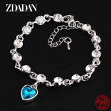 925 Sterling Silver Charm Sapphire Heart Bracelet Chain For Women