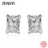 925 Silver Square Zircon Stud Earrings Wedding Jewelry