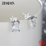 925 Silver Square Zircon Stud Earrings Wedding Jewelry
